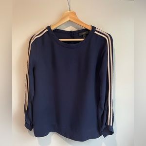 J Crew Navy Blue Striped Arm Long Sleeve Blouse Womens Size 6